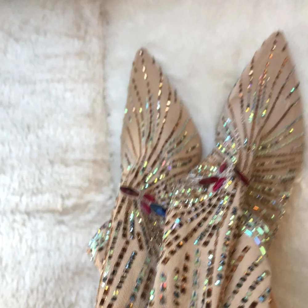 Azalea Wang Women's Tan Heeled Boots with Rhinestones - Picture 3 of 11